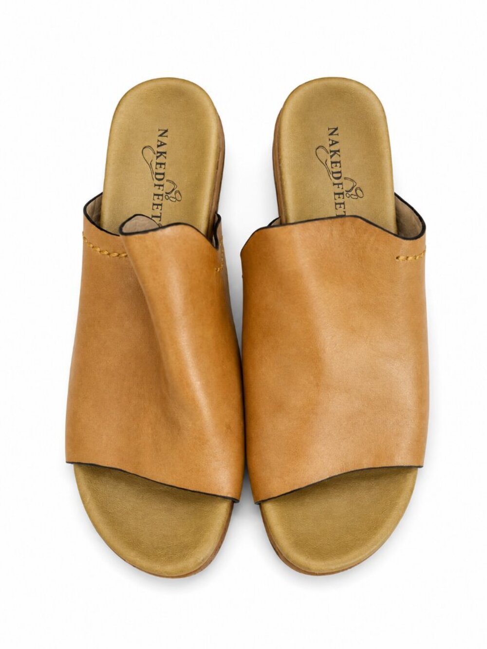 Naked Feet Light Brown Leather Platform Wedge Sandals Women's 8.5 70s